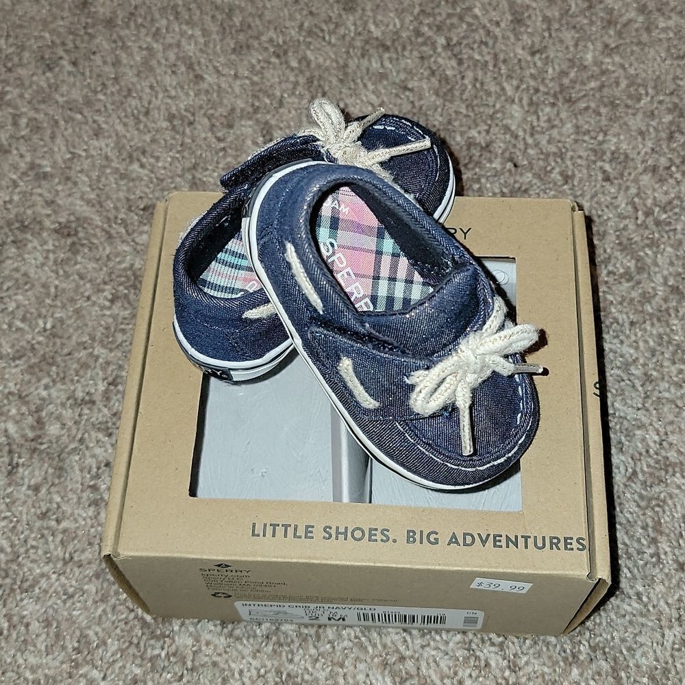 New Sperry Crib Jr Navy/Gold Shimmer